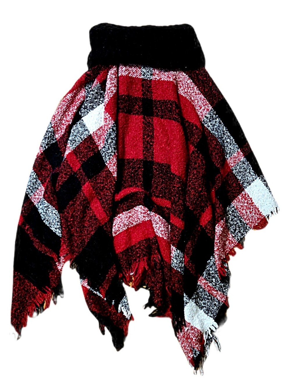 Red Buffalo Plaid Blanket Poncho | Soft Fringe Turtleneck Poncho Wrap | Women's